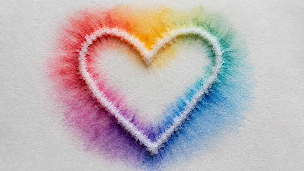 Raised salt heart outline with watercolor bleeding along the white ridge.