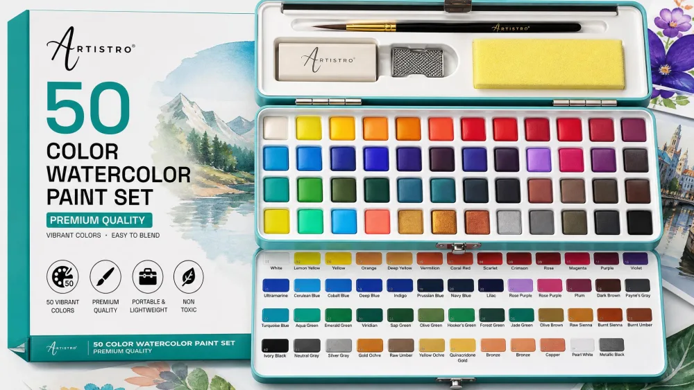 ARTISTRO 50 Color Watercolor Paint Set – Portable Paint Art Kit