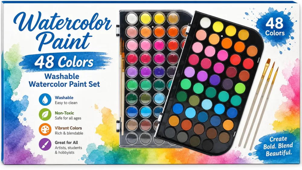 Watercolor Paint, 48 Colors Washable Watercolor Paint Set