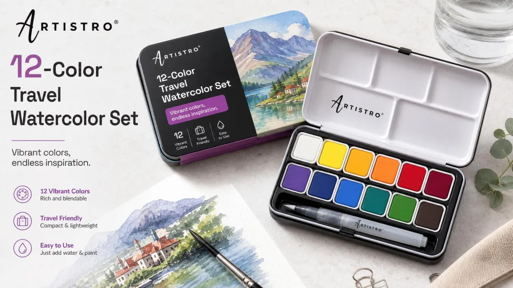 ARTISTRO 12-Color Travel Watercolor Set