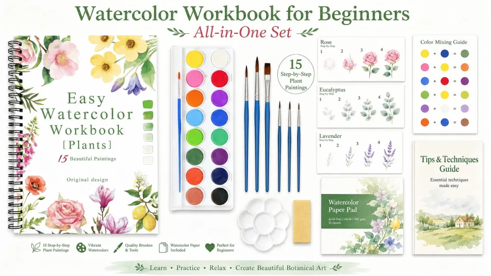 Watercolor Workbook for Beginners All-in-One Set