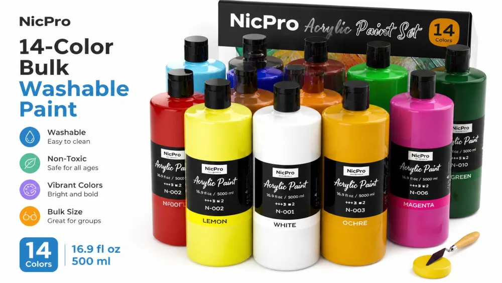 Nicpro 14-Color Bulk Washable Paint