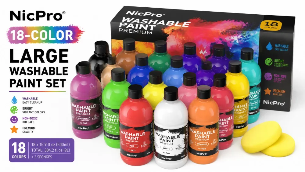Nicpro 18-Color Large Washable Paint Set