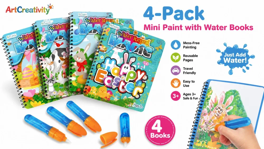 ArtCreativity 4-Pack Mini Paint with Water Books
