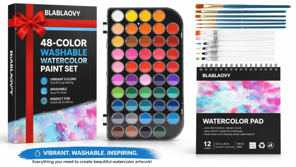 Blablaovy 48-Color Washable Watercolor Paint Set