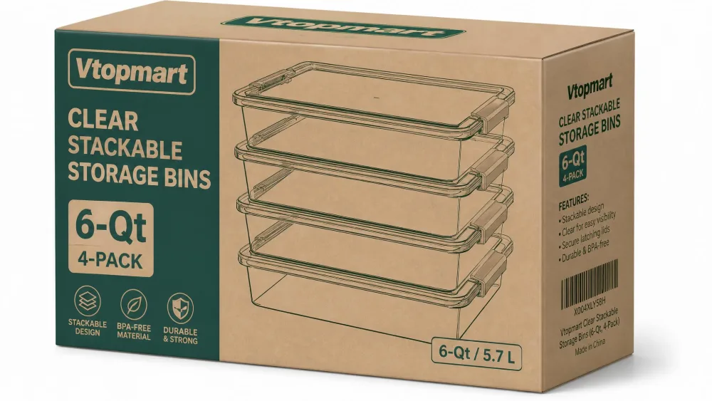 Vtopmart Clear Stackable Storage Bins (6-Qt, 4-Pack)