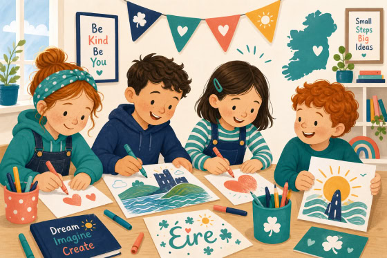 Children coloring and creating together