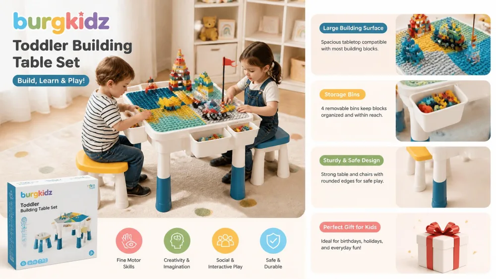 burgkidz Toddler Building Table Set