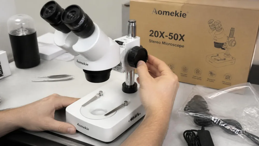 Aomekie 20X-50X Stereo Microscope — hands-on photo