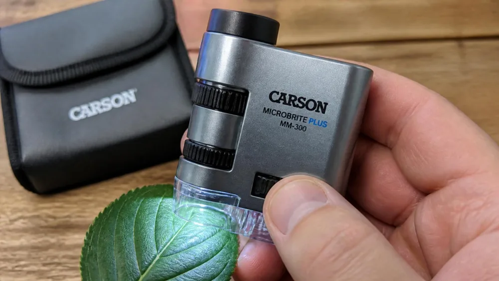 Carson MicroBrite Plus MM-300 Pocket Microscope — hands-on photo