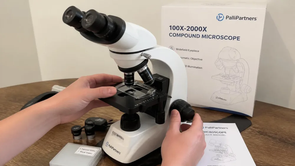 PalliPartners 100X-2000X Compound Microscope — hands-on photo