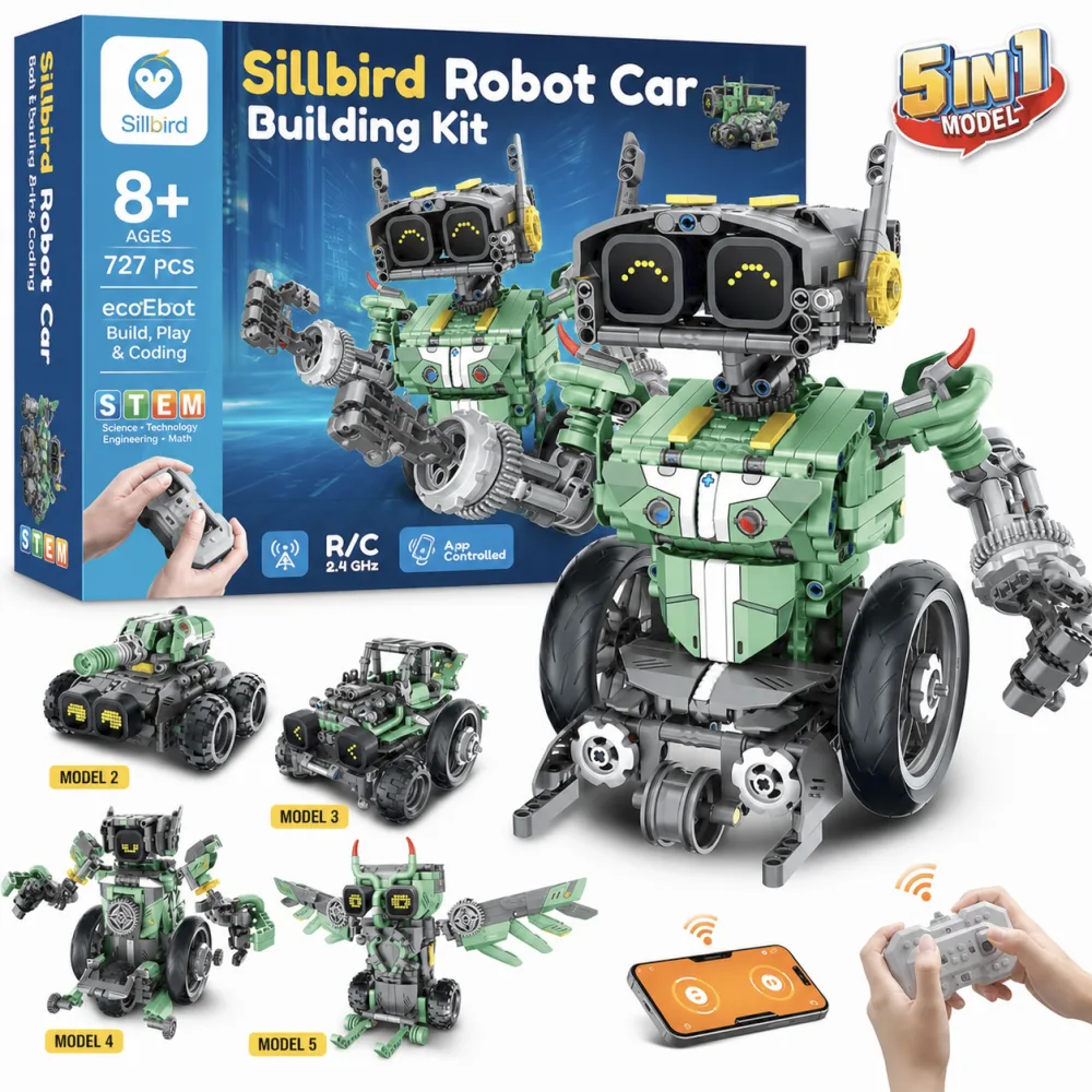 Sillbird Robot Car Building Kit (5-in-1, 488 pieces)